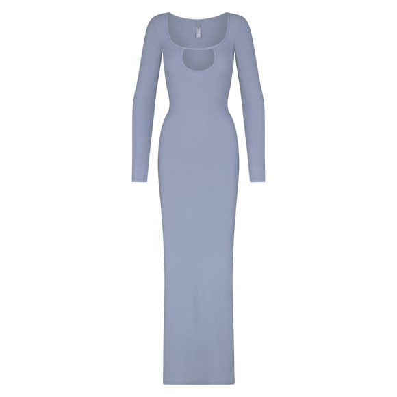 2. NWT SKIMS SOFT LOUNGE LONG SLEEVE KEYHOLE DRESS IN SLATE - Picture 2 of 7